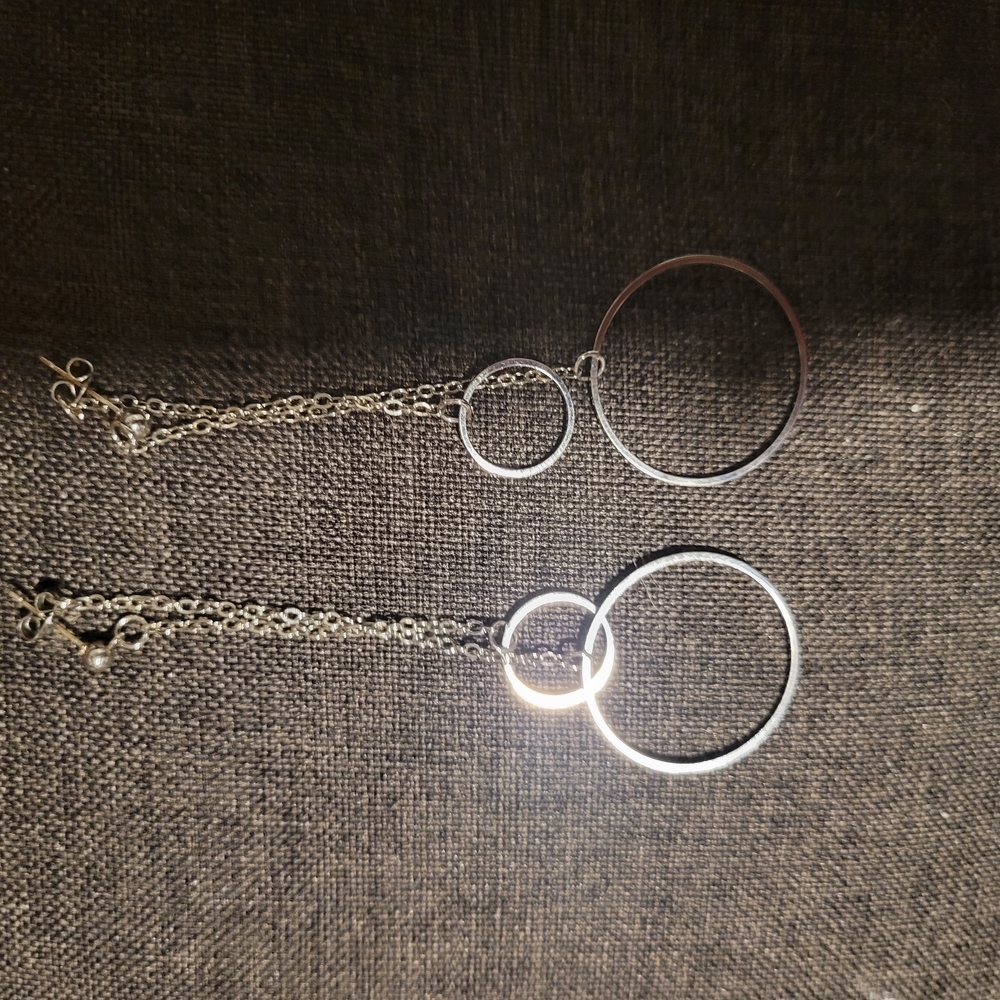 Silver Double Circle Drop Earrings for Women